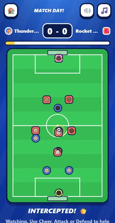 An Academy match on a phone, with Cheer and Pause buttons