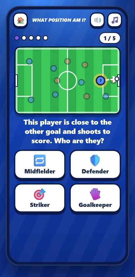 Football School quiz: a pitch with one glowing player and four position choices